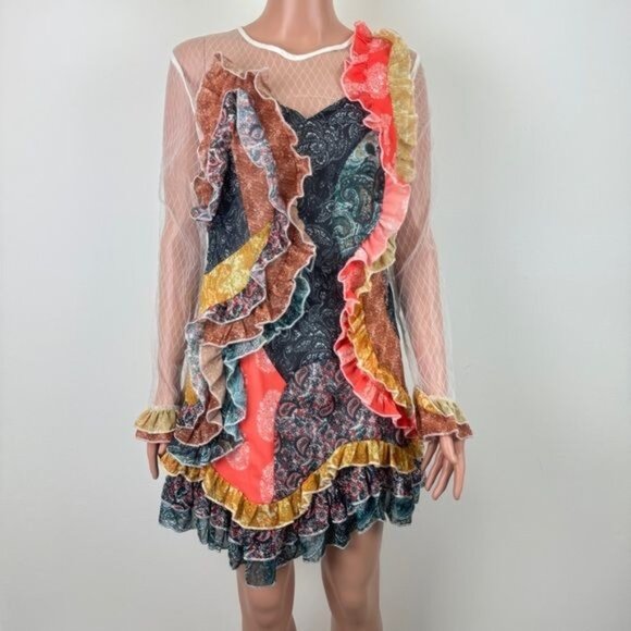 NWOT La Pateau Long Sleeve Ruffle and Lace Dress Size Small Multi Color - Picture 12 of 12